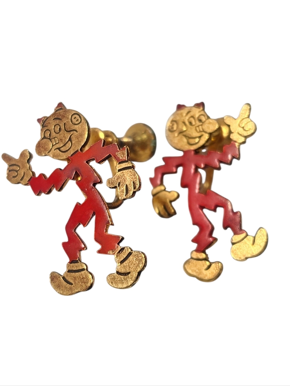 Vintage Reddy Kilowatt Enamel Screw Back Earrings - Mid-Century Advertising
